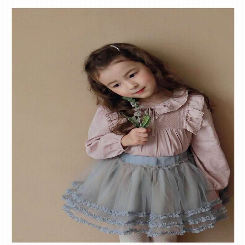 T-shirt per ragazze coreane 2020 autunno inverno nuova ragazza t-shirt a maniche lunghe in cotone di pizzo carino abbigliamento per bambini E20582