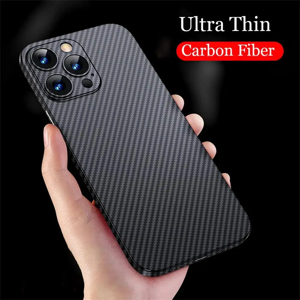 Funda mate de fibra de carbono ultrafina de lujo para iPhone 15 14 13 12 Mini 11 Pro Max 14Pro XS XR X 6 7 8 Plus SE 0,2 MM PP contraportada