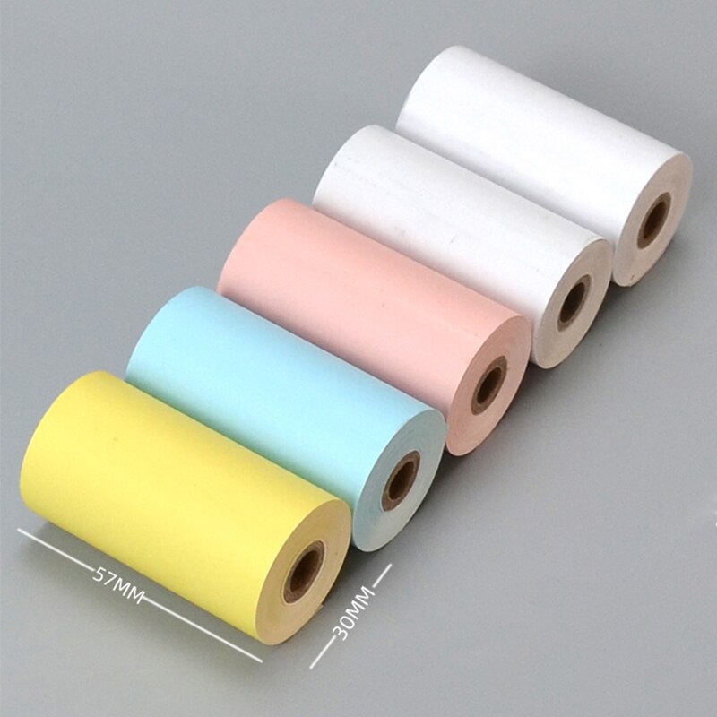 5 Rolls 57x30mm Colorful Thermal Paper Printable Sticker Paper Roll Direct Thermal Paper for Mini Pocket Thermal Printer