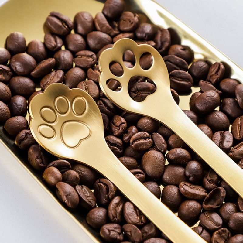 10 pçs bonito gato pata garra colheres de café de aço inoxidável oco mexendo colher de chá