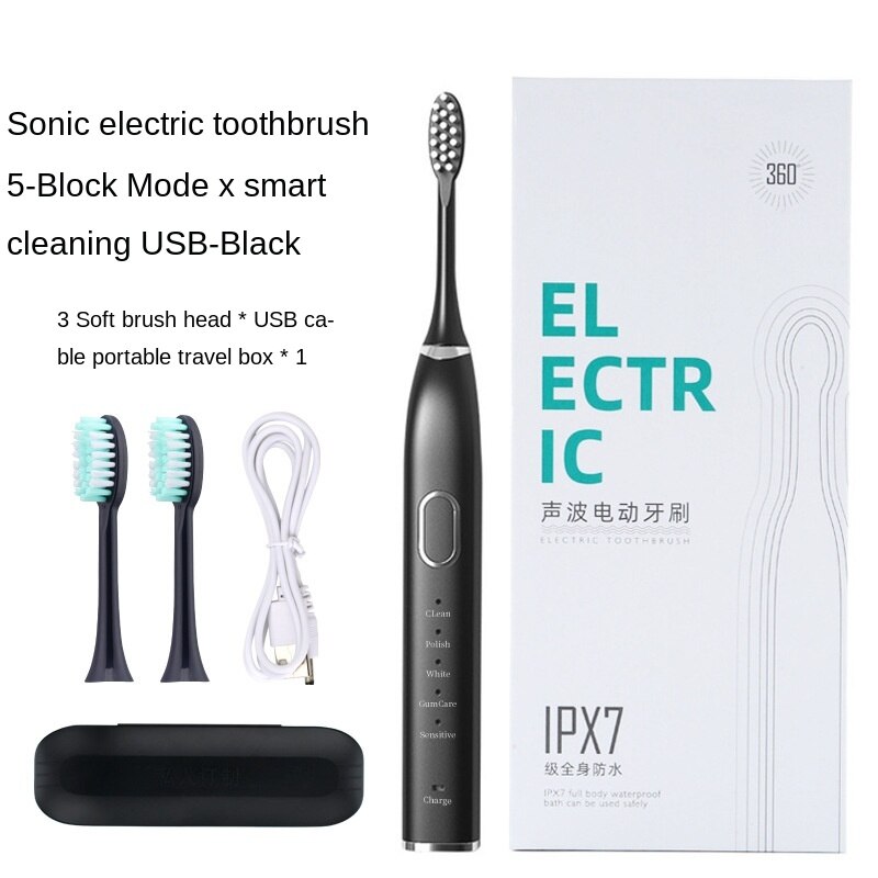 Electric Toothbrush Sonic Household USB Charging Intelligence Cleaner Sound Waves Device Maglev: Magnetic black
