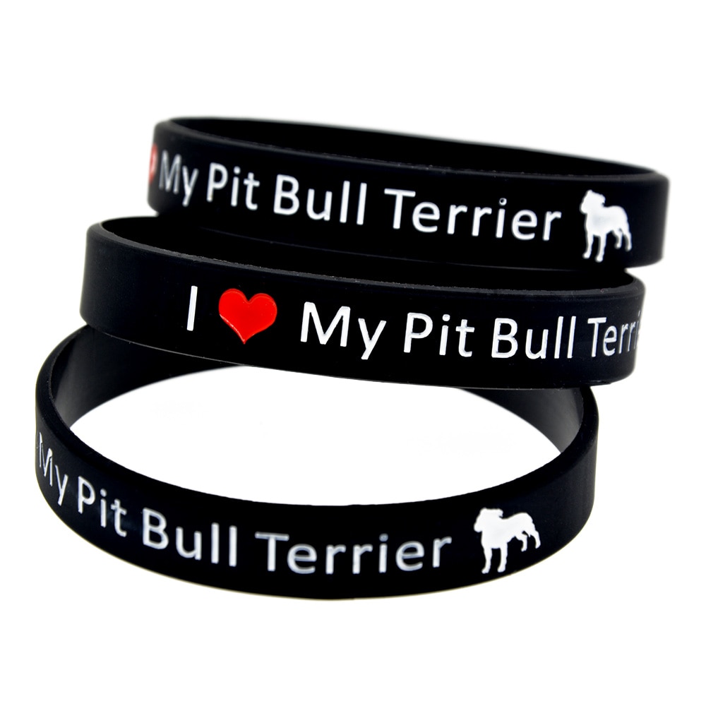 OBH – Bracelet en caoutchouc de Silicone noir, 1 pièce, I Love My Pit Bull Terrier