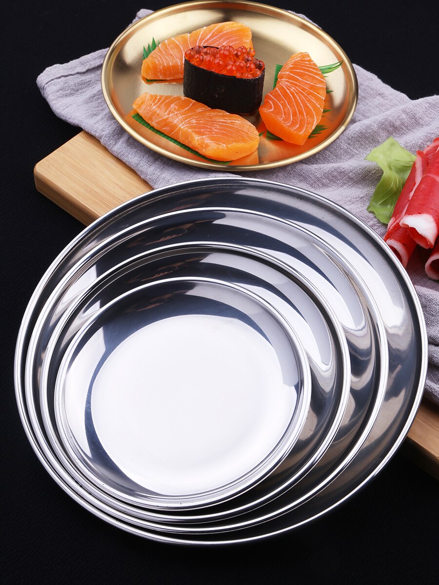 Japan Korean Stainless Steel Platter Plate Restaurant Barbecue Meat Flat Cake Sushi Dish