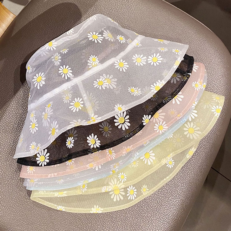 Sommer solbassin hat mesh blomster søde kvinder fiskerhat åndbar fiskerhat tusindfryd printede rejsekasketter