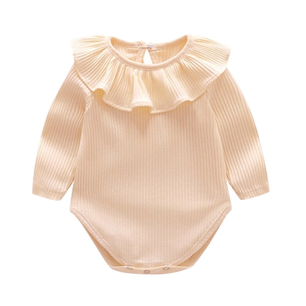 Pagliaccetto del bambino Appena nato Del bambino Del costume Del bambino Del bambino infantile Delle Ragazze Del Manicotto Lungo Solido Delle Increspature Della Tuta Del Pagliaccetto Vestiti Del bambino Vestiti 2019: Beige / 3M