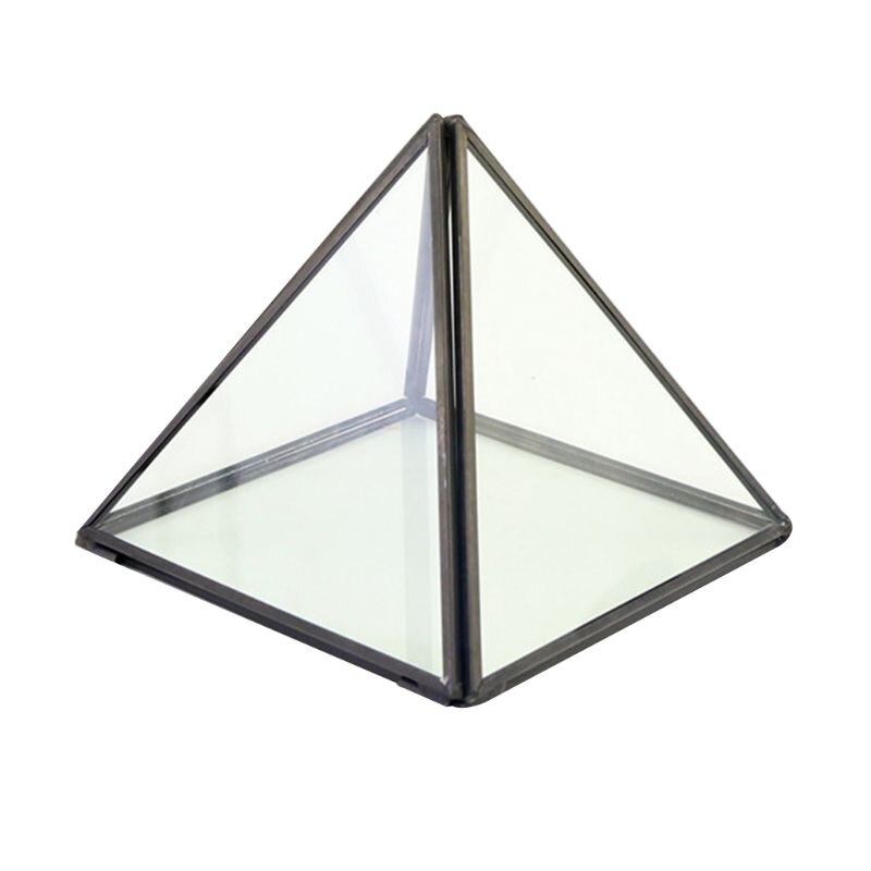 Verre Terrarium pyramide boîte de rangement clair à facettes Succulent Air plante planteur boîte bijoux présentoir: Black