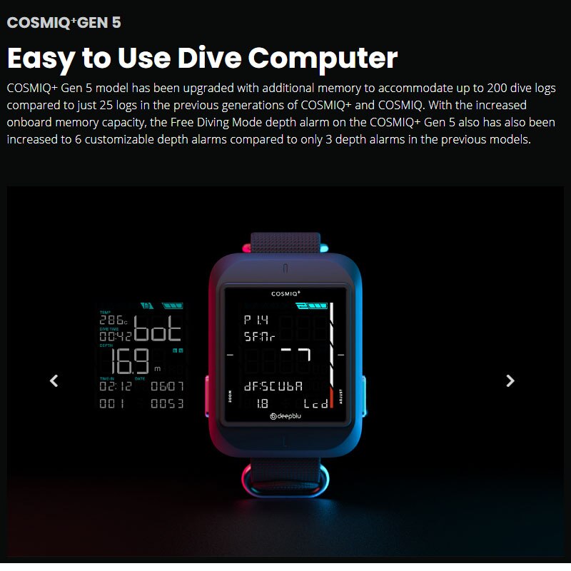 Deepblu Cosmiq+ Scuba Diving Computer Freediving Computer Smart Dive Watch 100 Meter Depth Nitrox 200 Dive Log Storage PPO2