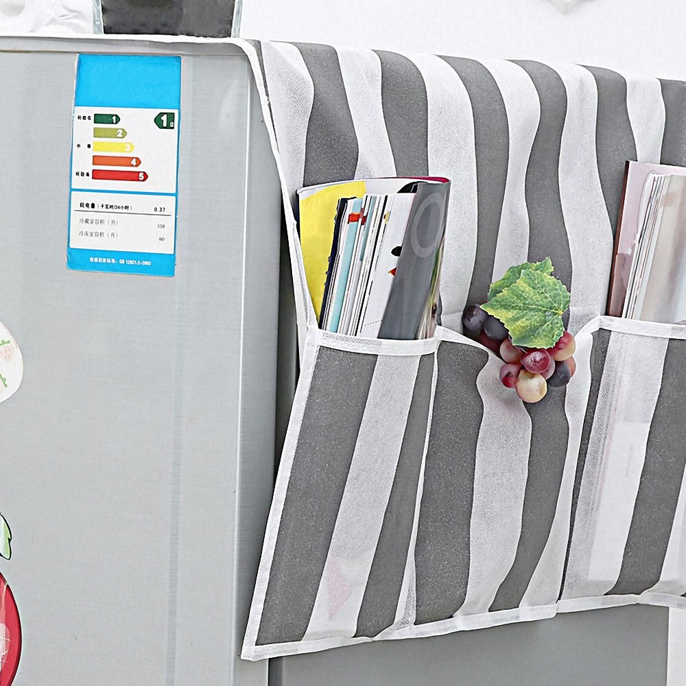 Praktisk køleskab støvdæksel stor lomme dobbeltsidet opbevaring hængende tasker husstand ikke-vævet klud mikrobølgeovn dækker