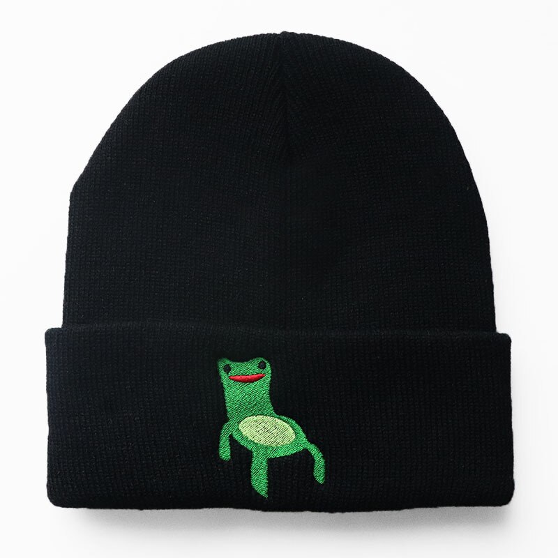 Froggy Chair Embroidered Beanie for Men Women Frog Hat Winter Warm Knitted Hat Ski Outdoor Hats 6 Colors