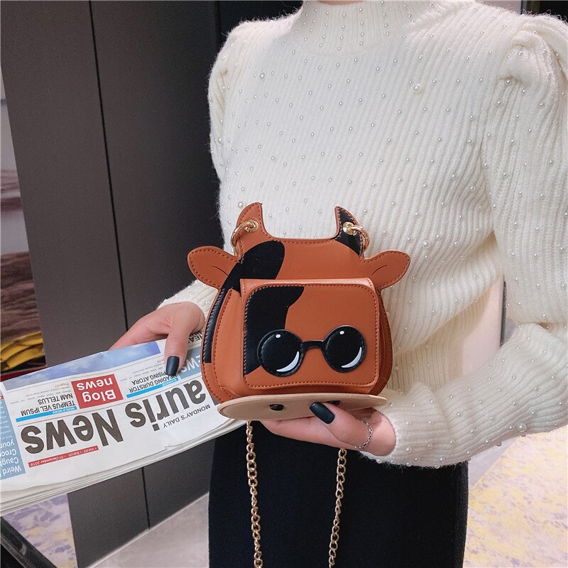 Vrouwen Tas Leuke Koe Vorm Schoudertas Enkele Kleine Keten Crossbody Tas Zomer Grappige Dier Zak