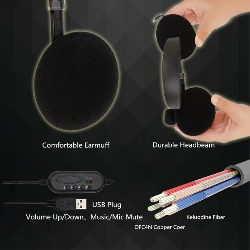 Headset usb com microfone, fone de ouvido para pc, controle de multi-chave, 3.5mm, central de ligação, com fio, microfone hd para pc/laptop/computador