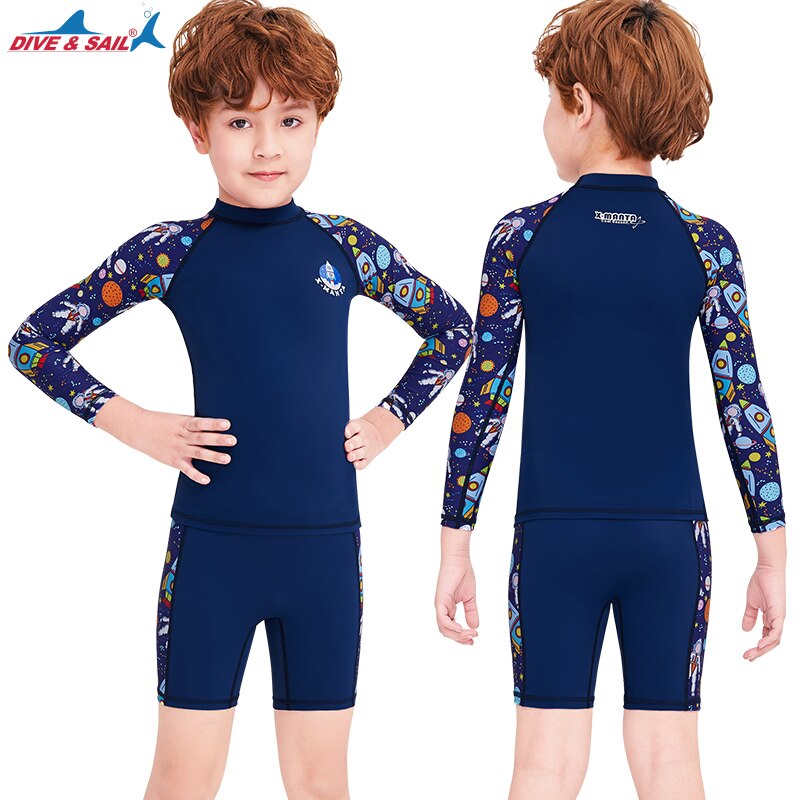 Ragazzi ragazze 2 pezzi set costume da bagno manica lunga camicia da nuoto e fondo protezione solare UV costumi da bagno Rash Guard UPF50 +: M150081K-B / M