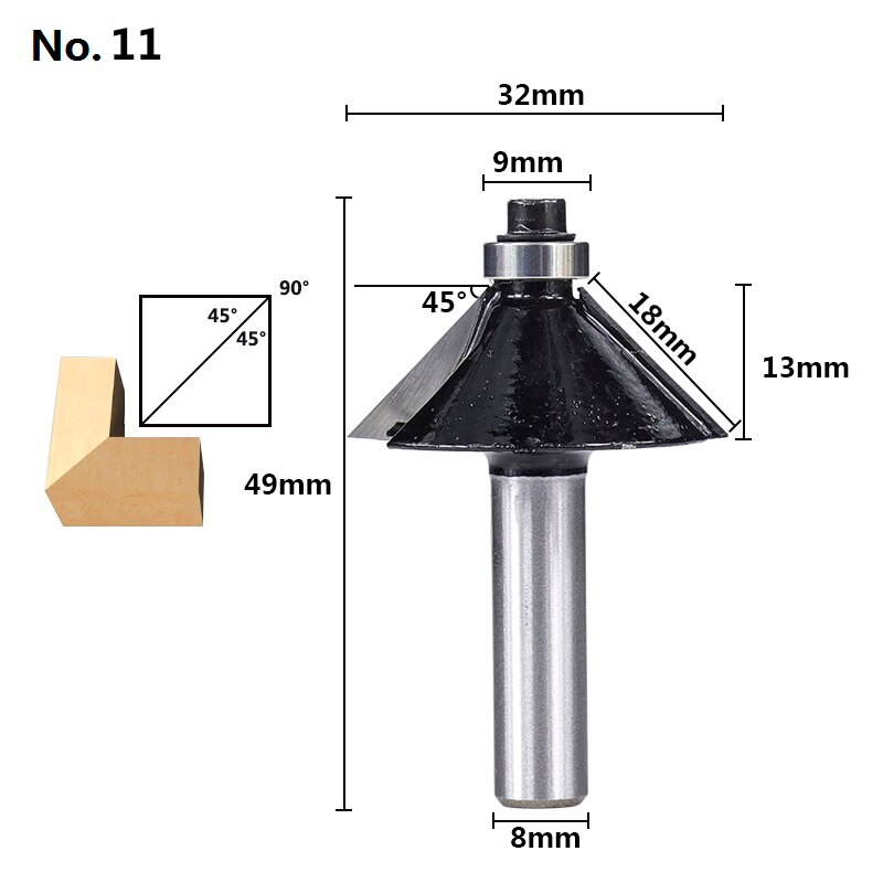 XCAN Corner Round Over Router Bit 8mm Shank Bearing Guide Carbide Milling Cutter Woodworking Tools End Mill: No.11