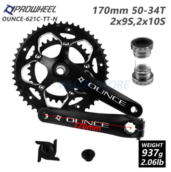 PROWHEEL Road Bike Hollow Double Sprockets Crankset 50T-34T 53T-39T 170mm Crank 110/130 BCD Bottom Bracket Chainwheel Axis Parts: 9S 10S OUNCE-621C BB