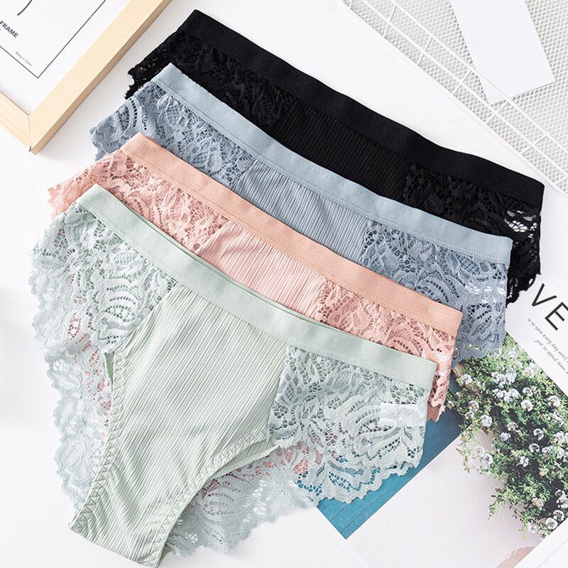 Q Woman Panties Cotton Spandex Lace Underwear Ladies Underpants 4Colors 1Pcs Breathable Comfortable Underpants