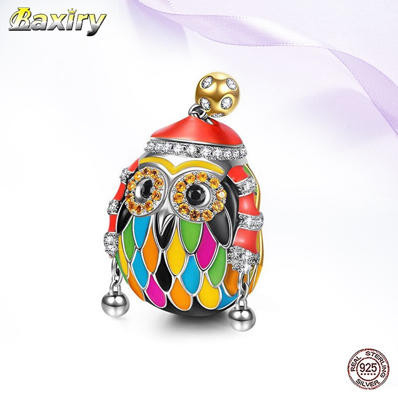 100% 925 Sterling Zilveren Bedels Kralen Voor Sieraden Maken Bedels Zilver 925 Origineel Emaille Charm Fine Uil kraal: KYC44
