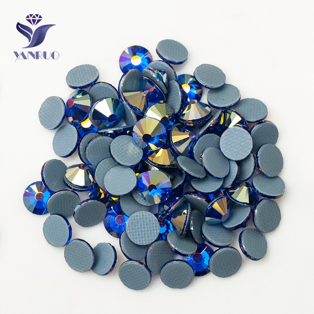 Yanruo 2058HF Sapphire Ab Hotfix Steentjes Applique Voor Trouwjurk Platte Achterkant Stones Ijzer Op Stenen Decor Kleding