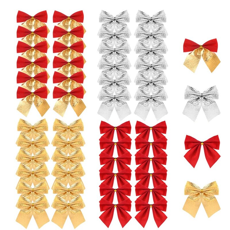 48 stuks kerstlinten, strikken, ornamenten, kerstboomdecoratie, cadeaus, inpakmateriaal, knutselspullen ((4 kleuren)