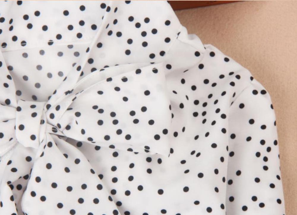 Baby tiener schoolmeisjes chiffon blouse stippen strik kinderen lange mouwen print meisjes shirts kinderen tops shirt