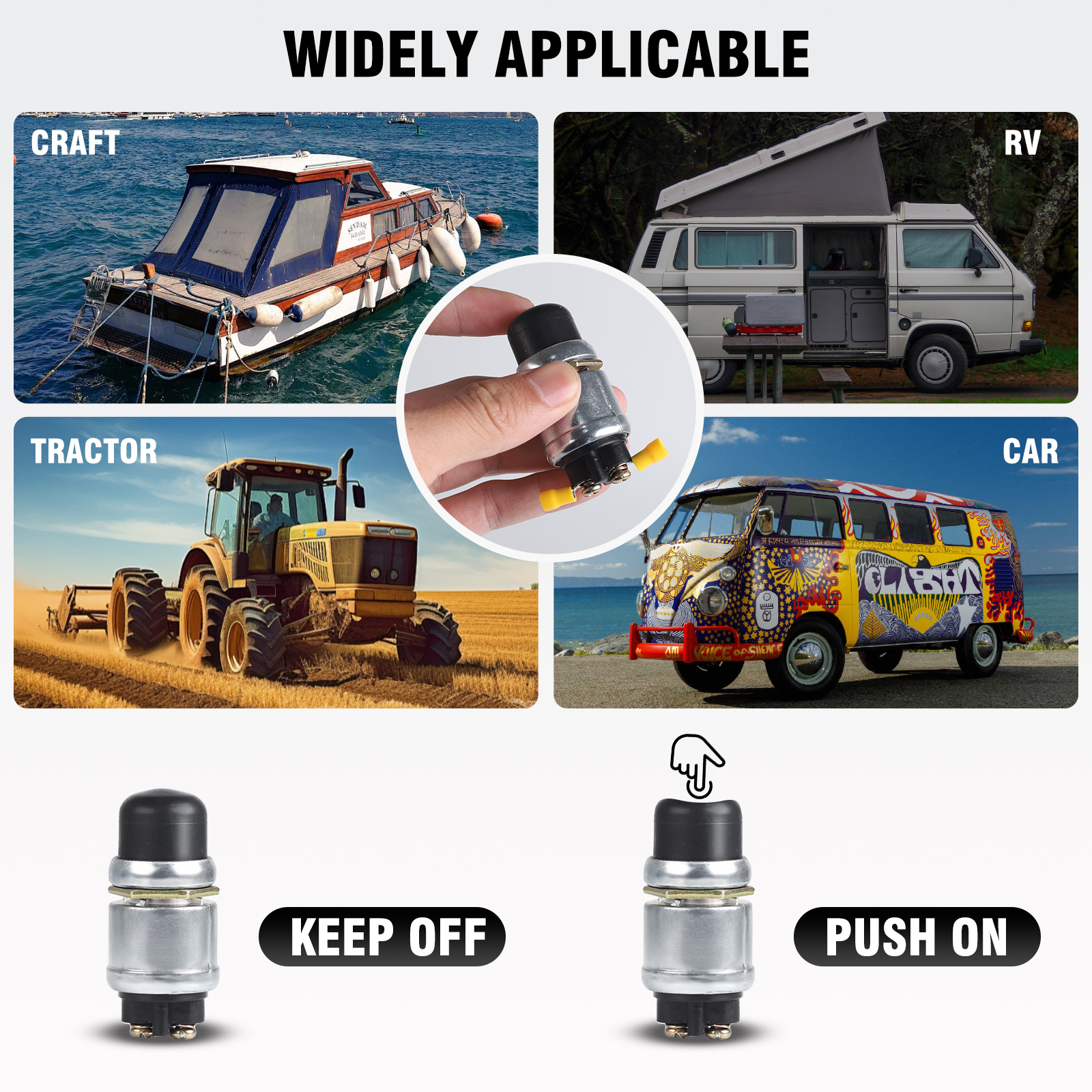 12V-24V 60A Push Button Ignition Start Switch Waterproof Push Button Starter Switch With 2 Terminals for Auto Truck Boat Marine
