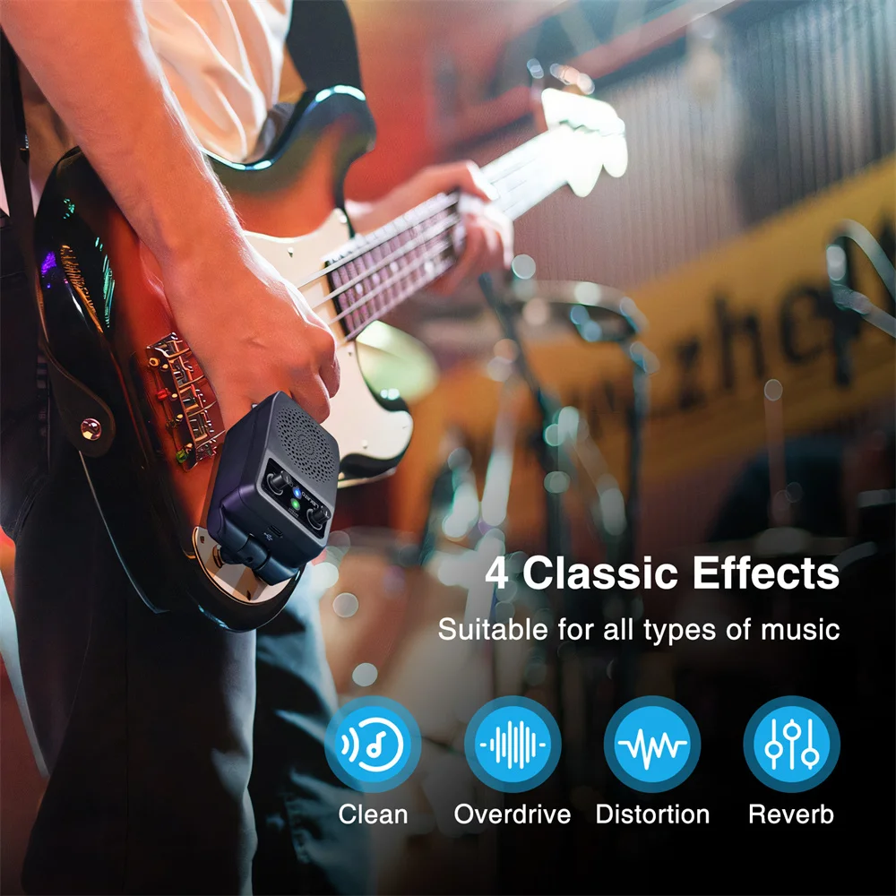 LEKATO Mini Elektrische Gitaarversterker 5W Draagbare Gitaarversterker Bluetooth Ingebouwde 4 Effecten Oplaadbare Kleine Gitaarversterker voor Praktijk