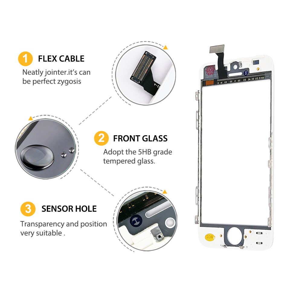 ZORWING Touch Panel For iPhone 5 5s Touch Screen Digitizer Glass Lens Sensor Replacement Parts for Iphone TouchScreen