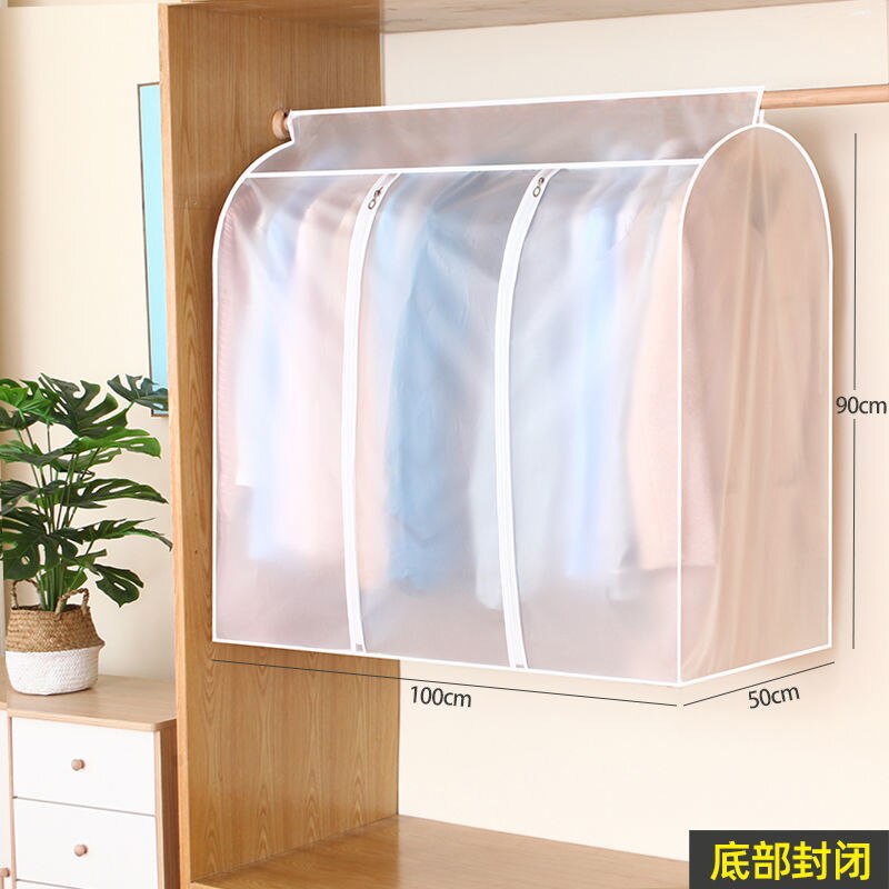 Verdikking Stofkap Voor Kleding Transparante Jas Dust Covers Jas Jurk Kledingstuk Cover Rits Kleding Case Closet Organizer: H90 W100 D50