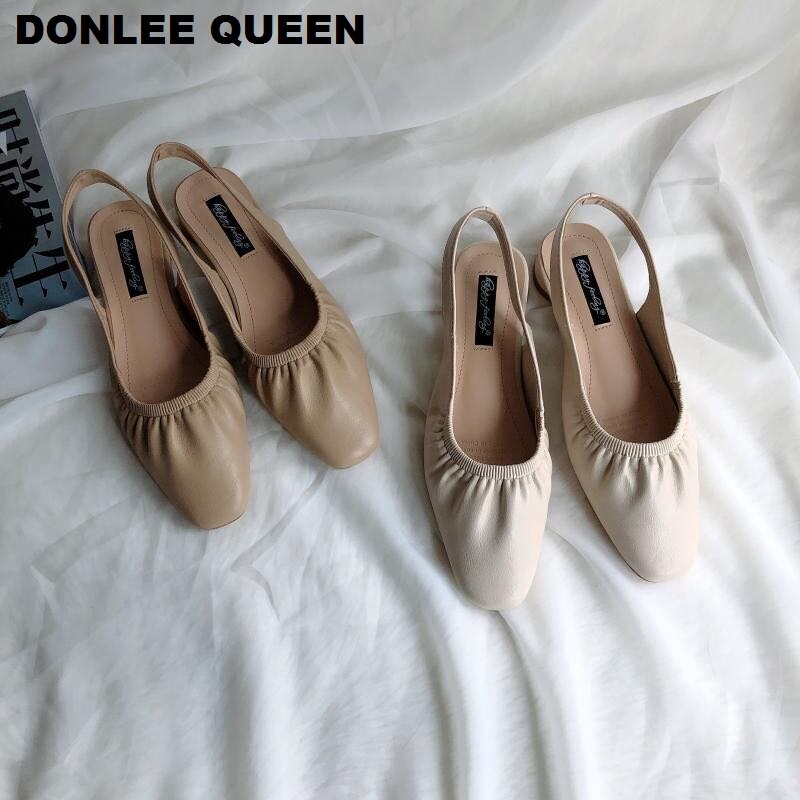 Slingback sandaler kvinder slip on mule sko kvinder rund tå lav hæl sko mærke lavvandede plisserede sandal mules slides