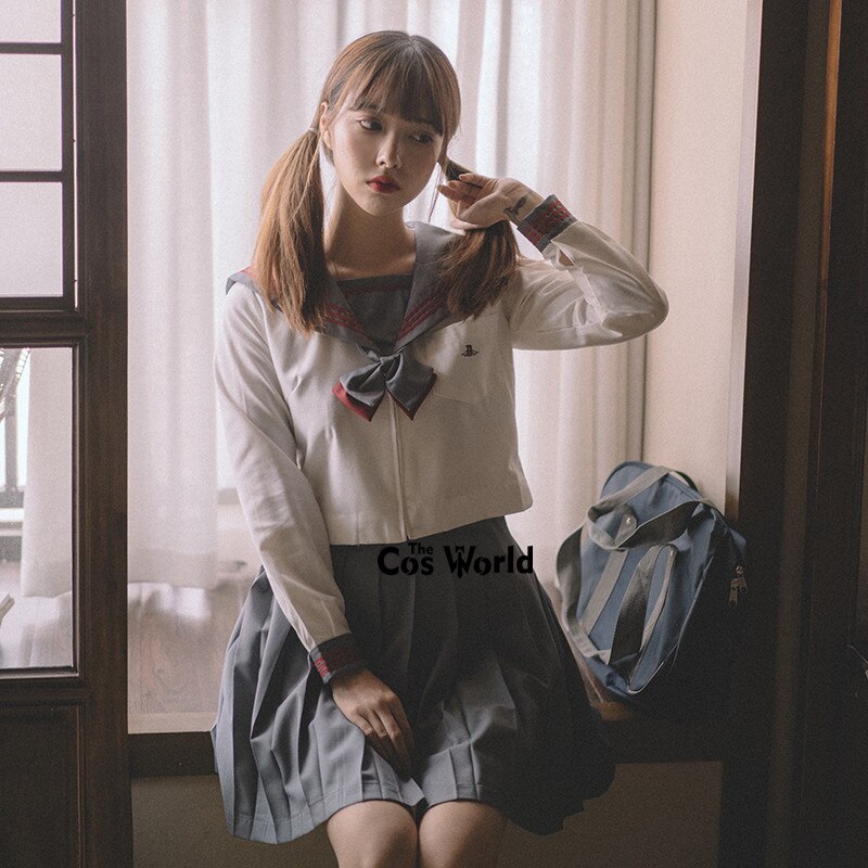 [kawano] wit grijs zomer marineblauw matrozenpak tops rokken jk middelbare school uniform klas uniform studenten kleding