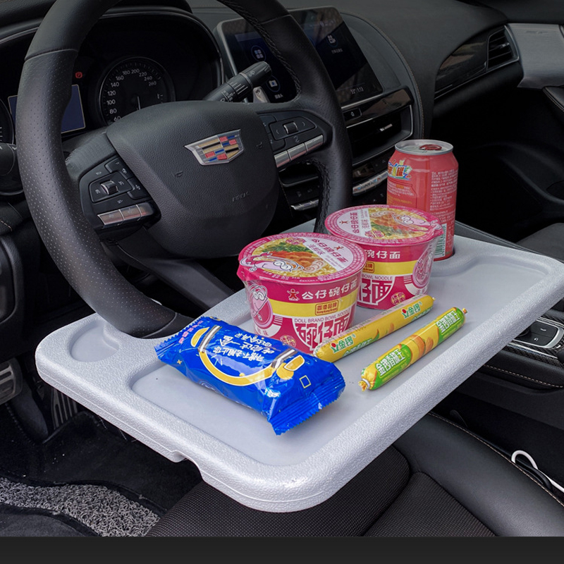 Universele autotafel stuurwiel eettafel werkkar drank- en koffiehouder dienblad laptop computer bureau standaard zittafel autoaccessoire: Grijs