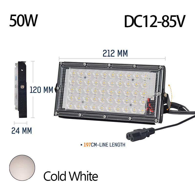 Projecteur LED à Clip électrique 50W 100W DC12V, lampe d&#39;urgence, éclairage extérieur pour Camping, randonnée et travail: 50W DC12to85V 6500k
