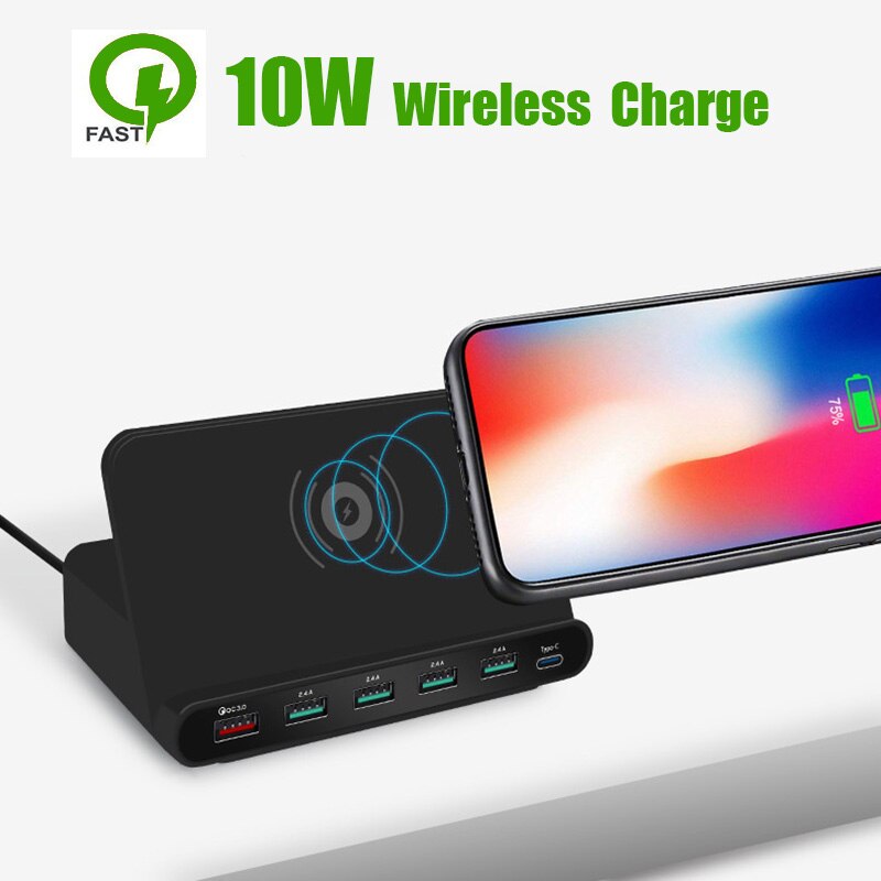 Multi-Port Usb Charger Draadloos Opladen Dock Type C QC3.0 Port Smart Snel Opladen Draagbare Reizen Snelle Charger Us Eu uk Plug