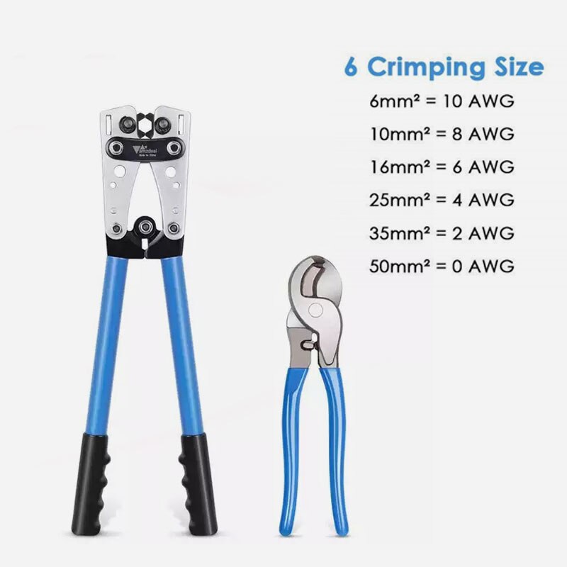 HX-50B Battery cable lug crimping tool wire crimper hand ratchet terminal crimp pliers for 6-50mm² 1-10AWG with cable cutter