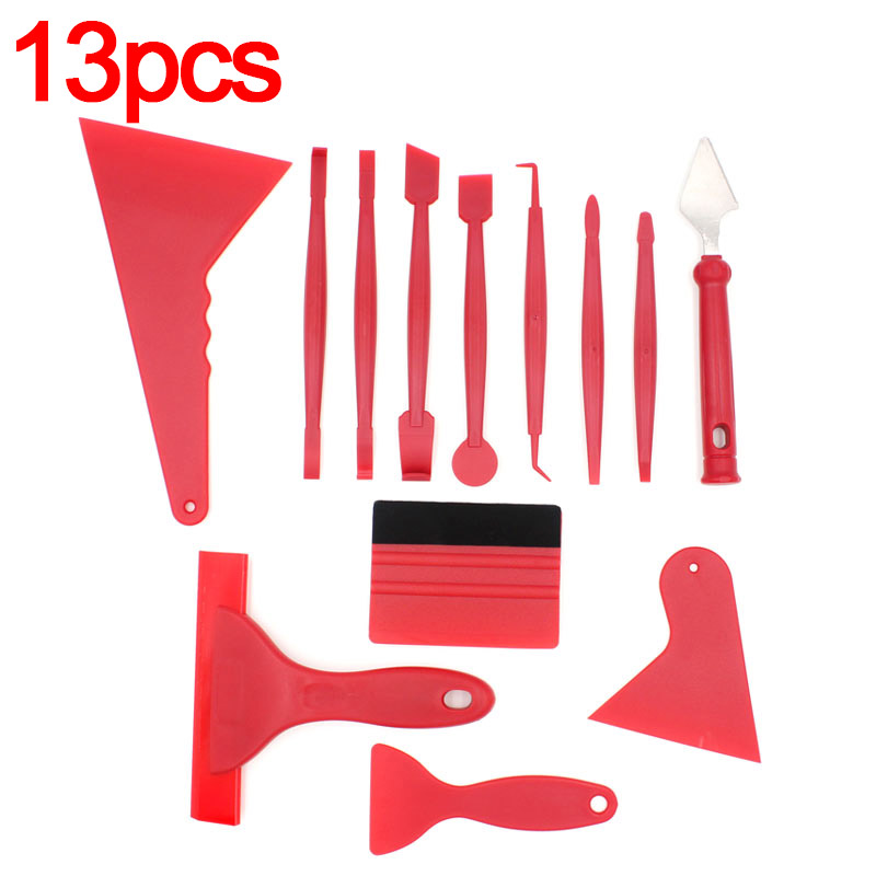 13Pcs Auto Sticker Vinyl Wrap Film Zuigmond Schraper Gereedschap Auto Stickers Installatie Kit Cutter Mes Auto Styling Auto Accessoires: Rood