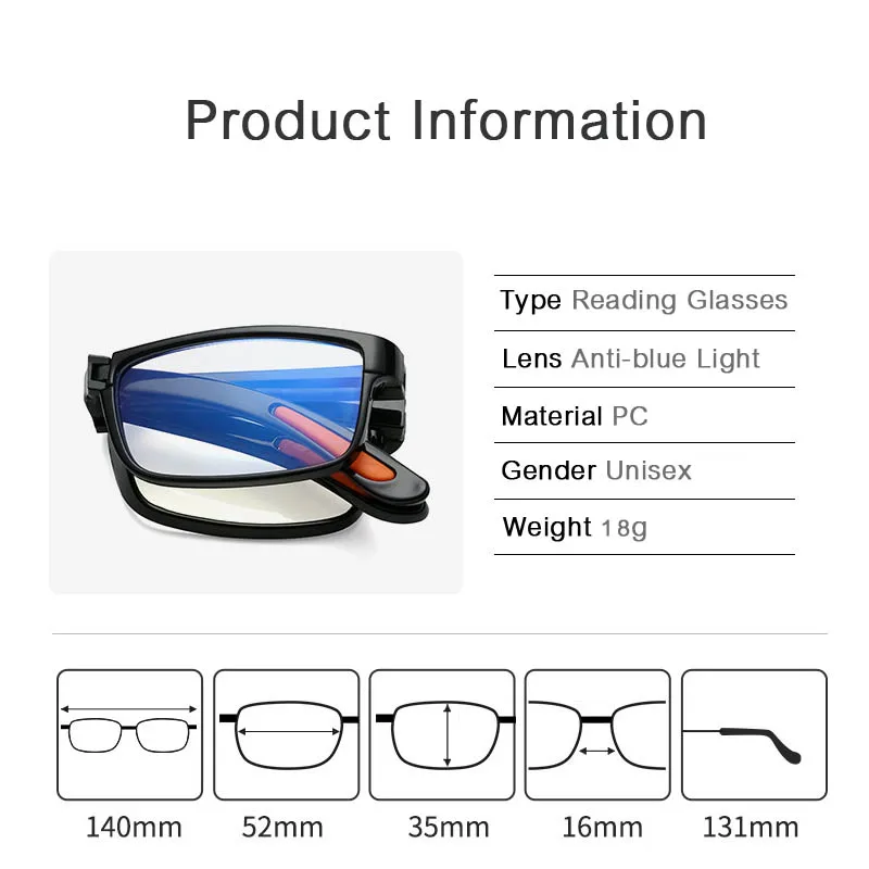 Gafas de lectura plegables dioptrías + 1,0 a + 4,0, gafas para presbicia con luz azul con estuche portátil, gafas TR90 para hombres y mujeres
