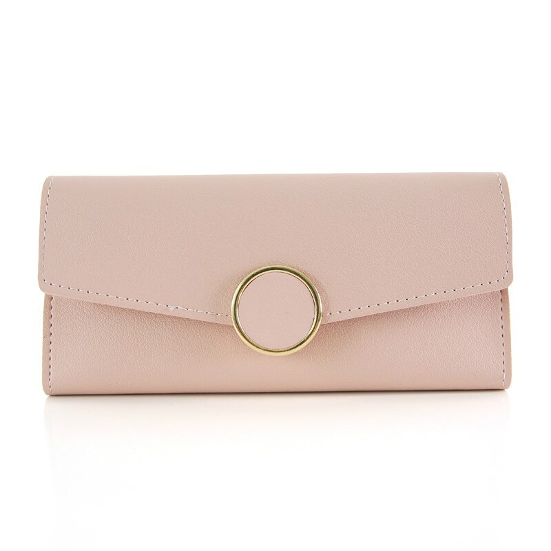 Wallet Leather Women Wallet Long Pu Leather Purse Zipper Metal Circle Decor Wallets Female Hasp Coin Purse Clutch: Pink