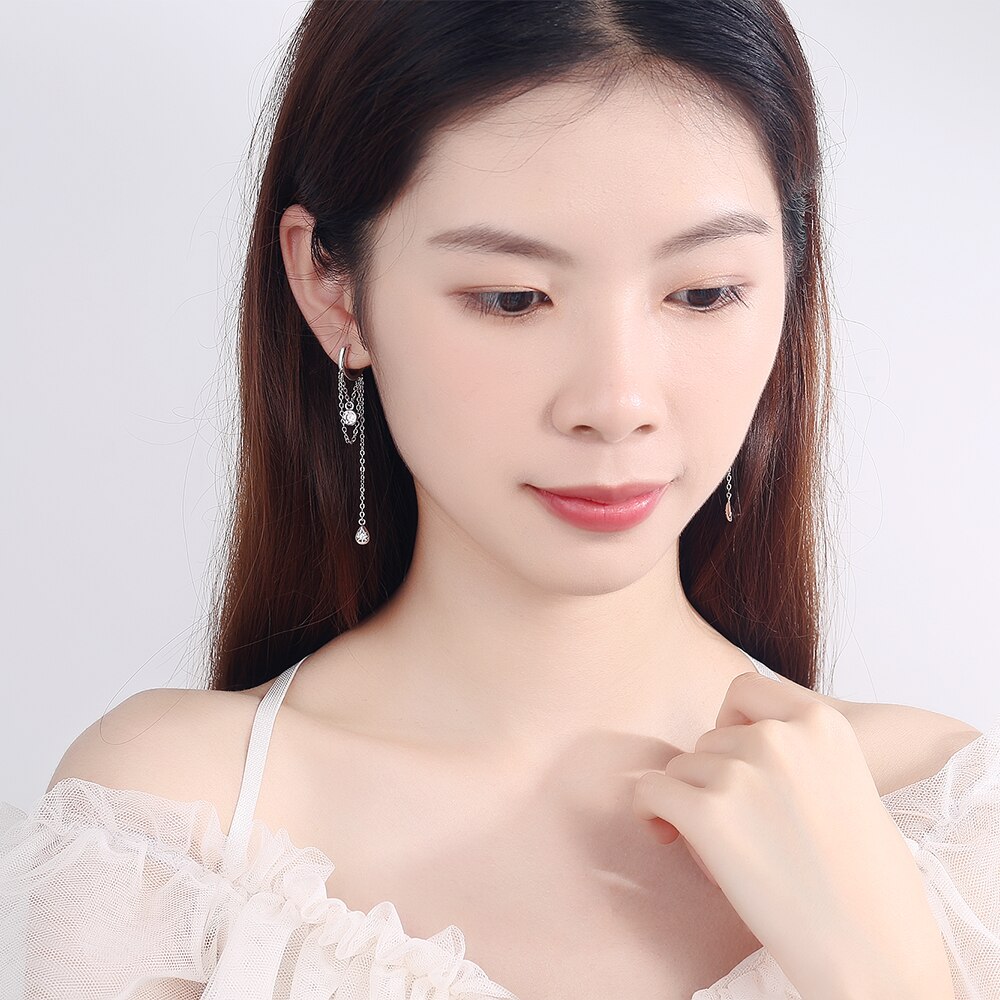 longue gland boucles d'oreilles pour femmes 925 argent Sterling Bling paillettes cubique zircone coréen Simple bijoux accessoires