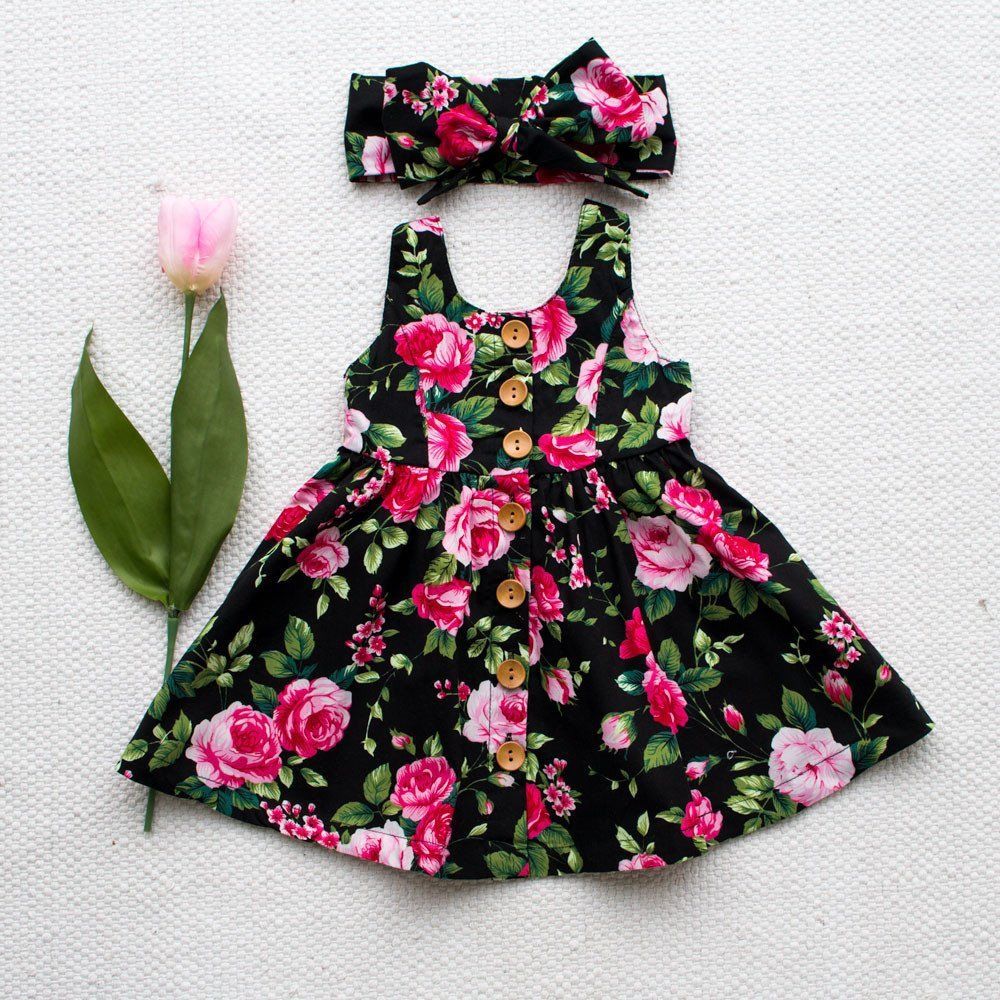 Vestido para niña pequeña, ropa Floral con botones, vestido de boda, vestido de verano Formal