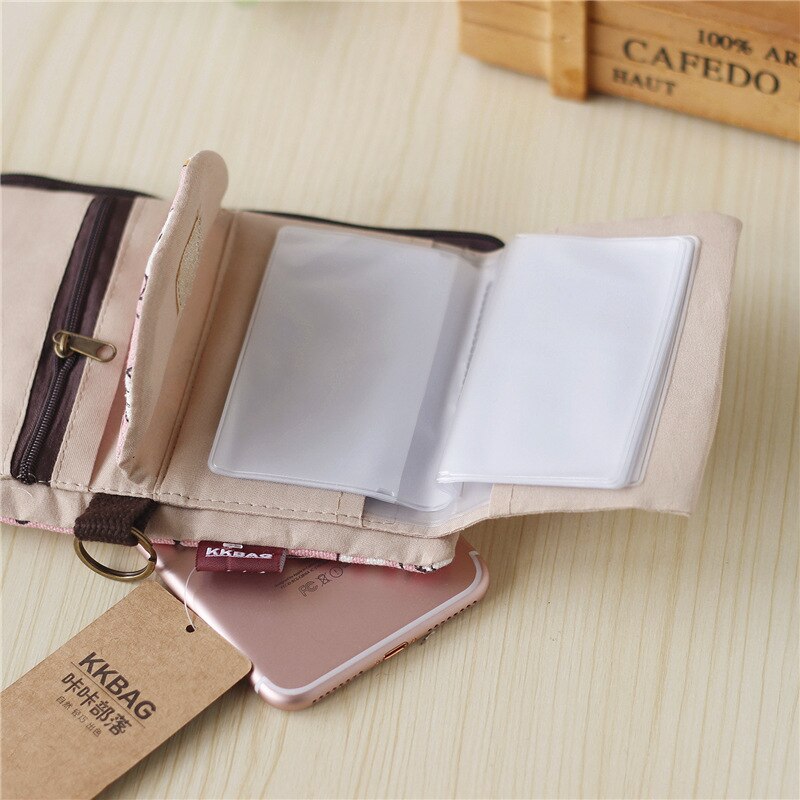 Cute Three Layer Folded Manual Canvas Wallet Bag With Multi Card Holder Multifunction Coin Purse