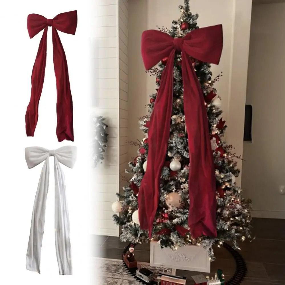 Large Christmas Bowknot Satin Extra Large Xmas Tree Topper Bows 50x180cm Red/White Ribbon Bowknot Decorations Xmas Decor
