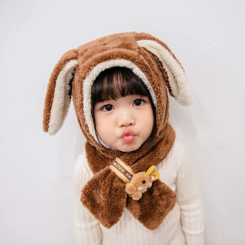 Unisex niños conejito de dibujos animados sombreros y bufanda gorro de bebé conjunto niña niño conjunto de gorro y bufanda niño invierno sombrero de orejeras bufanda traje cálido
