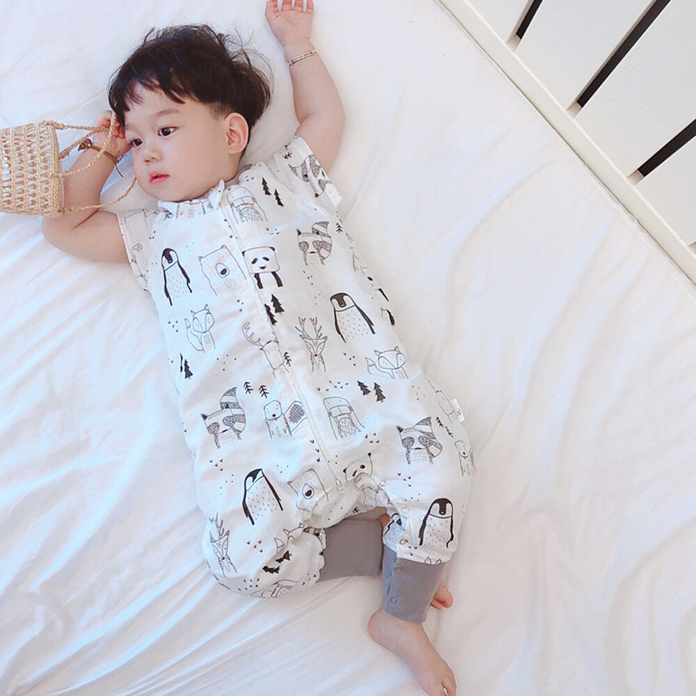 Sac de couchage d'été à manches courtes, en coton et bambou, pour bébé, avec Protection contre les coups de pied, motif dessin animé, pour garçons et filles de 1 à 3 ans