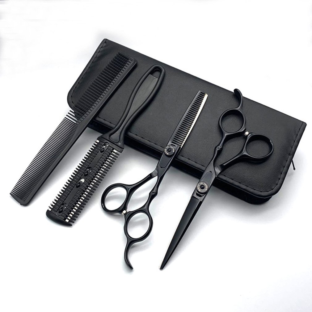 Sharp Blade Hair Scissors Cut Hair Cutting Salon Scissor Makas Barber Shears Hairdressing Scissors Black With Razor: Default Title