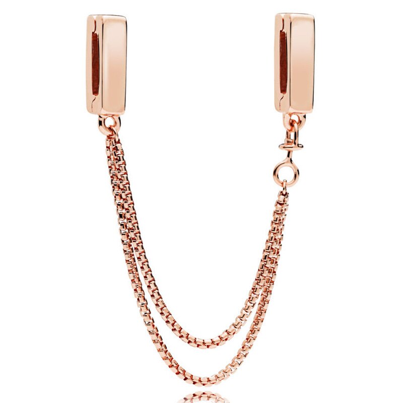 Ægte refleksioner rosa guld glat sikkerhedskæde clip charm 925 sterling sølv originale perle fit armbånd gør-det-selv smykker: 2