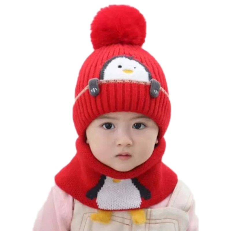X5QF-gorro tejido de punto para bebé, bufanda de dos piezas, gorros para niños, gorros cálidos con solapa para las orejas, protección para las orejas para niños: Red