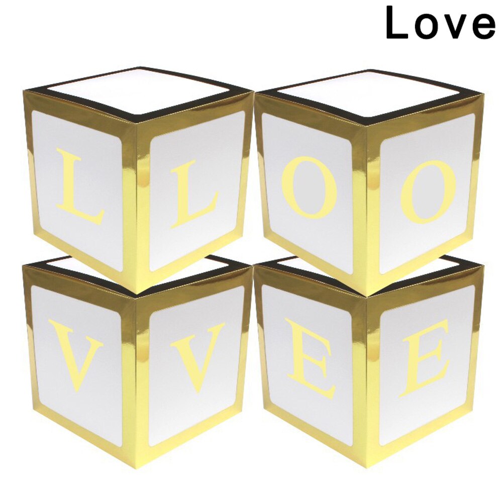 4 stk / sæt baby shower fest dekoration ballonæske gennemsigtig papkasse xmas hfing: Guld kærlighed