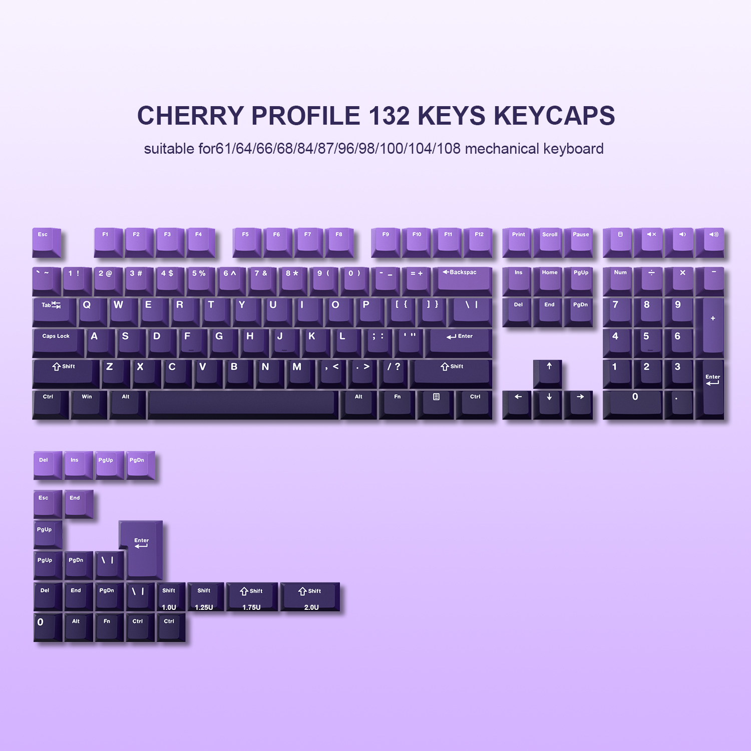132 Tasten Farbverlauf Lila Kirschprofil PBT-Tastenkappen doppelt Schuss-Tastenkappe für 60 % 65 % 75 % 100 MX schalten mechanische Spielen-Tastatur: Orange