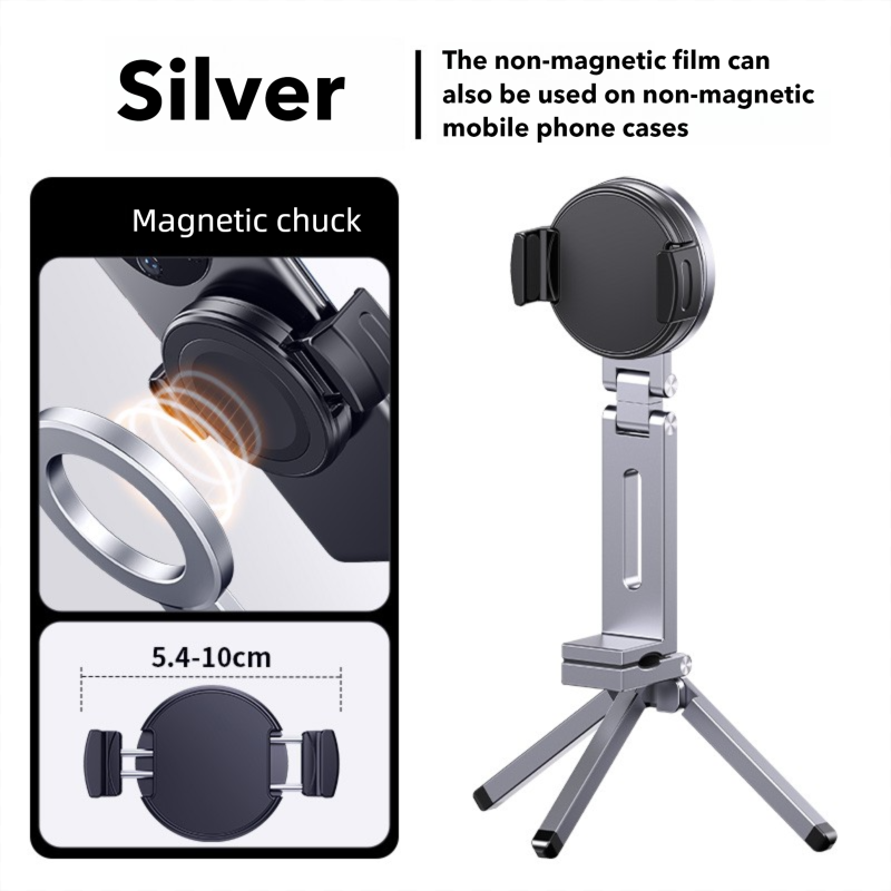 Bärbar magnetisk telefonhållare i aluminiumlegering, 360 ° roterande, vikbart stativ för resor/bil/skrivbord, resestativ för flyg och tåg: Orange