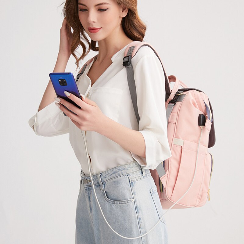 Lequeen USB Diaper Bag Nappy Bag With Diapers & Straps Large Capacity Maternity Bag Travel Backpack Waterproof