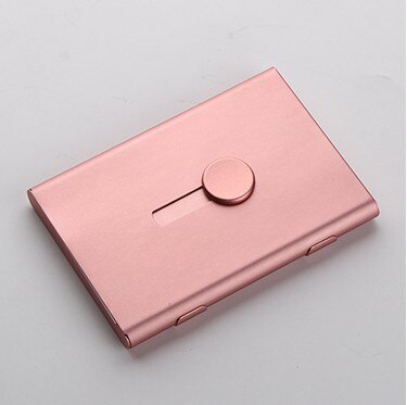 Hand push Business Name Cards Wallet Holder Aluminum Metal Pocket Case: pink